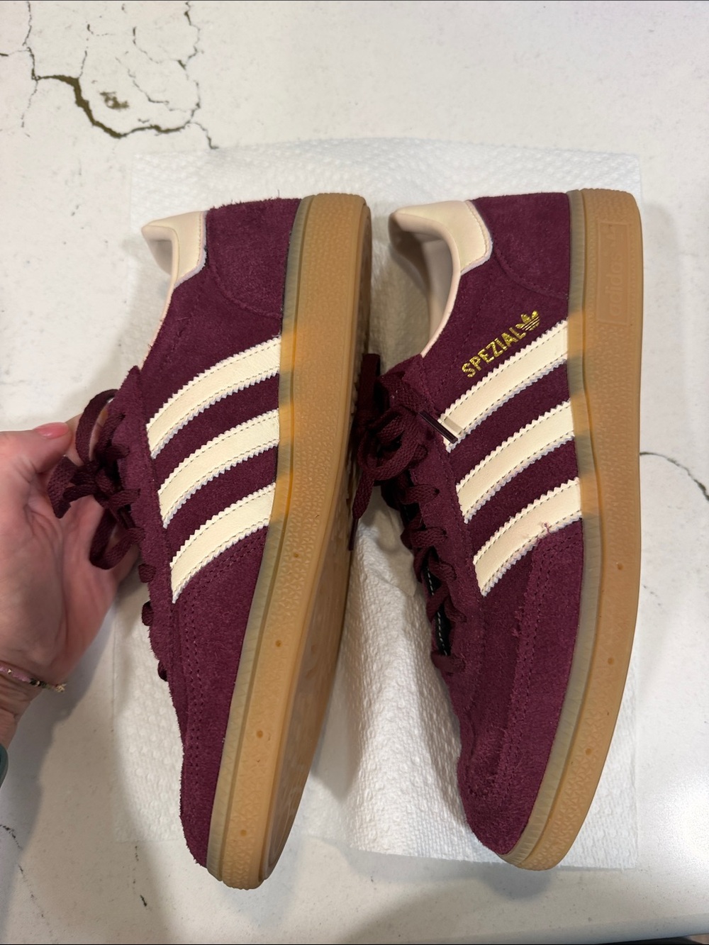 adidas spezial Burgundy Suede Sneakers with Cream Stripes - Picture 3 of 5